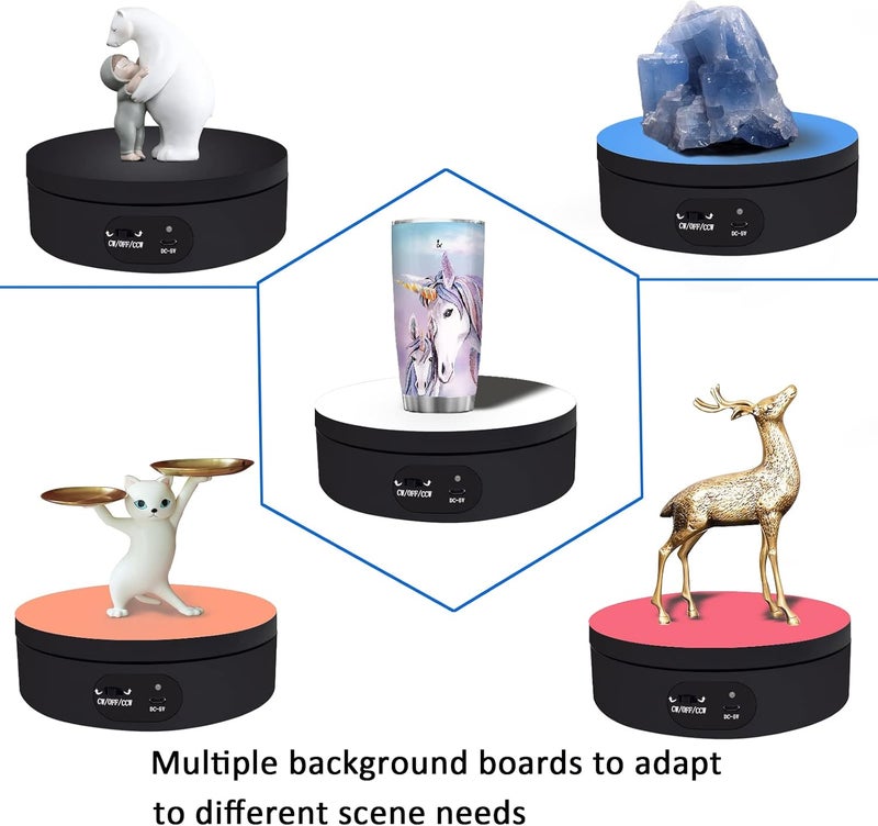 YVV Motorized Rotating Display Stand, Cup Display Turner Stand, Electric Rotating Base for Glitter Tumblers, 360 Automatic Mute Rotating Turntable with 4 Colors Backgrounds for Epoxy Cup Display - Image 2